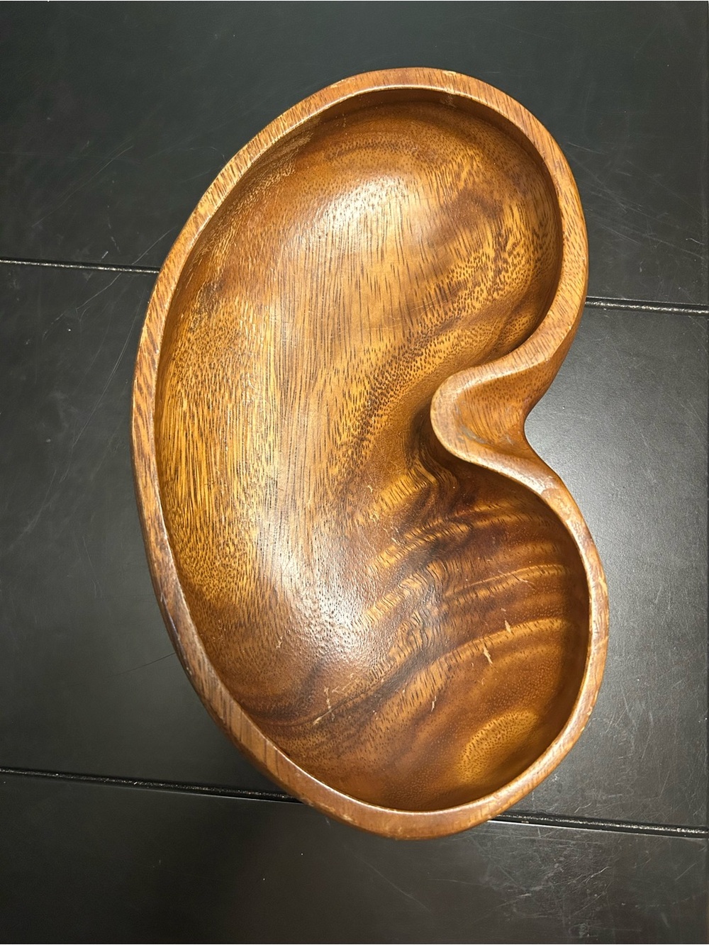 Hand-Carved Wooden Kidney Bowl - Warm Brown